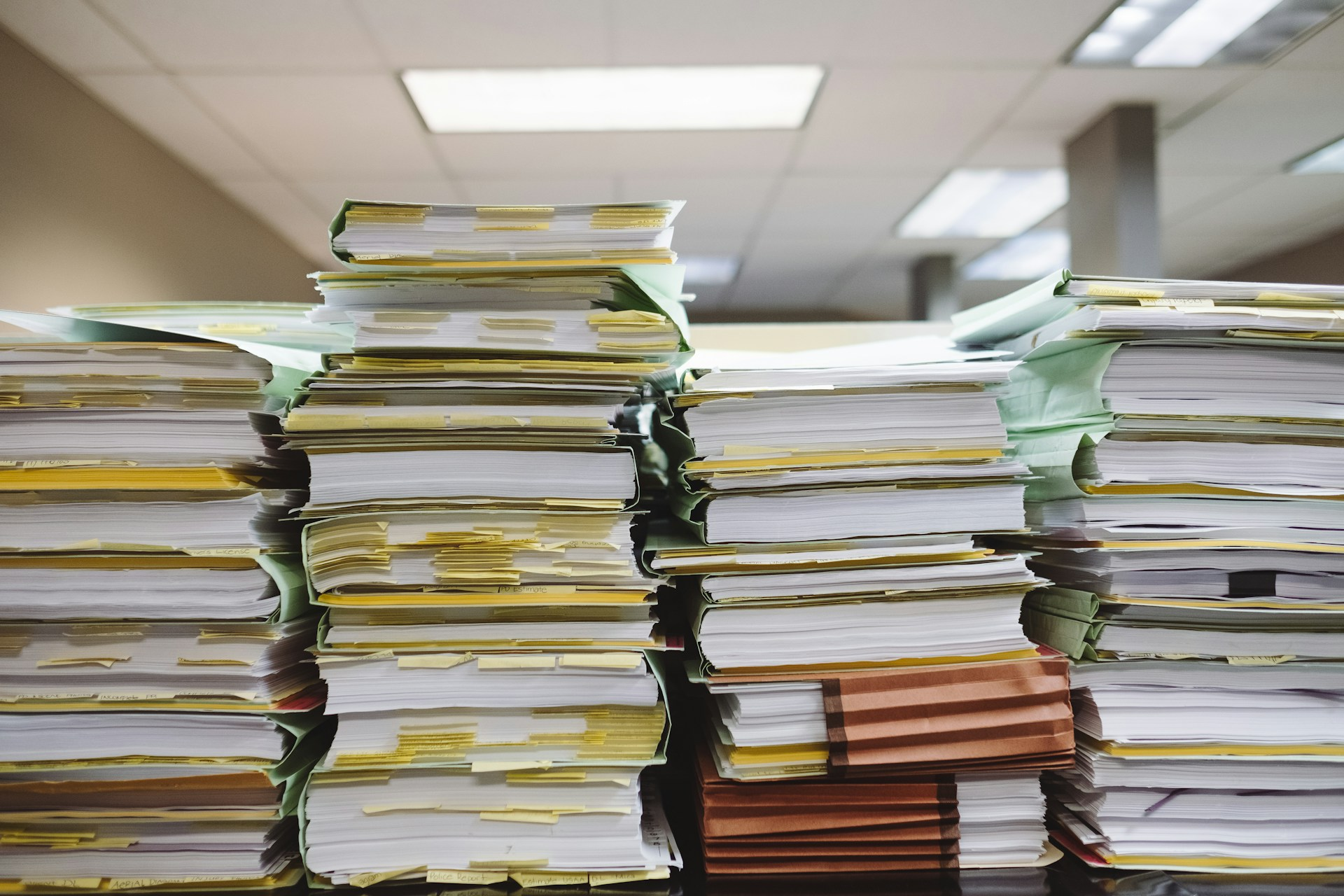 A pile of files and papers