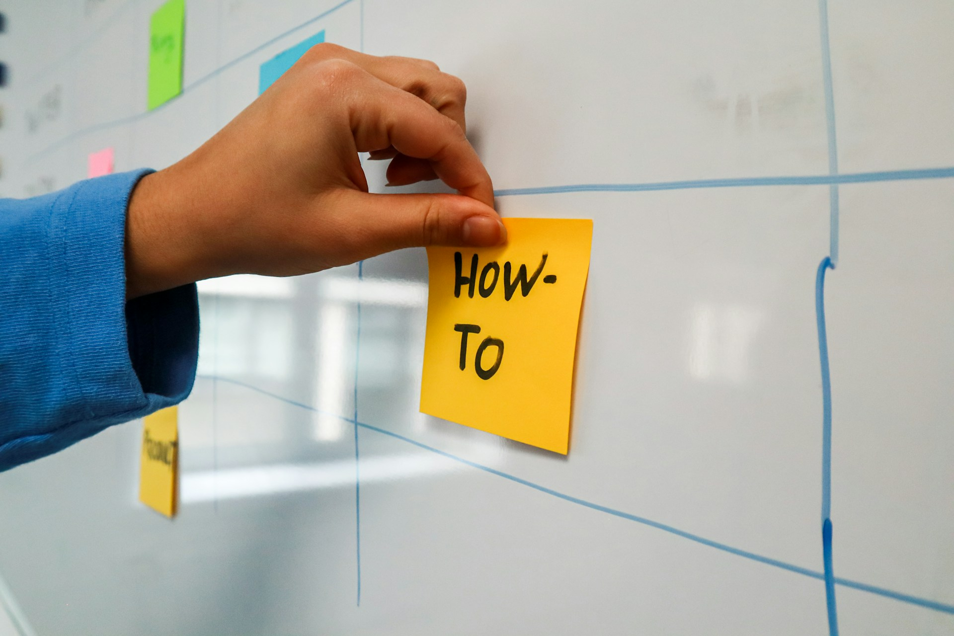A sticky note showing the word HOW TO