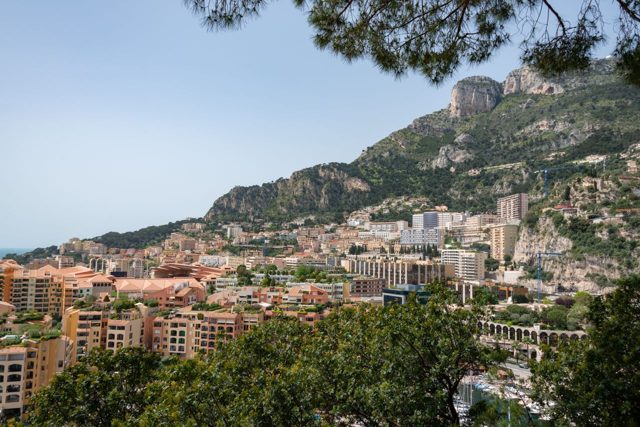 Monaco's cityscape with lush mountains